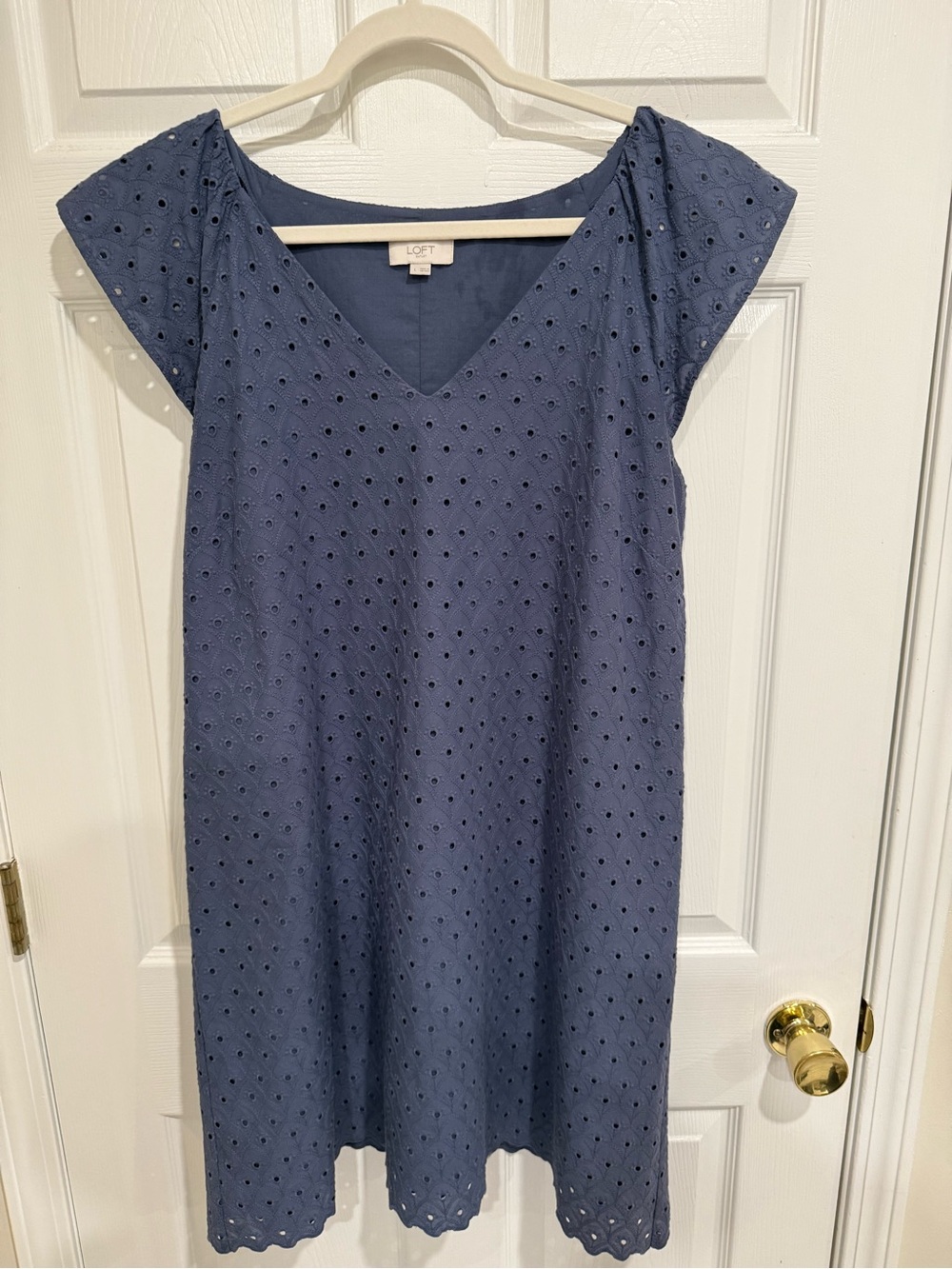 LOFT Navy Eyelet V-Neck Midi Dress